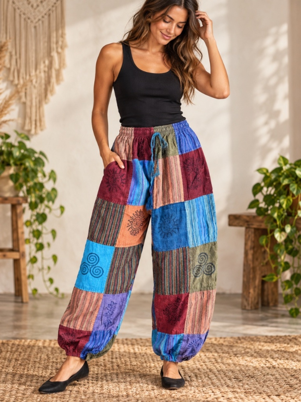 Handmade Multicolor Cotton Patchwork‎ Harem Pants – Approx. S/M
